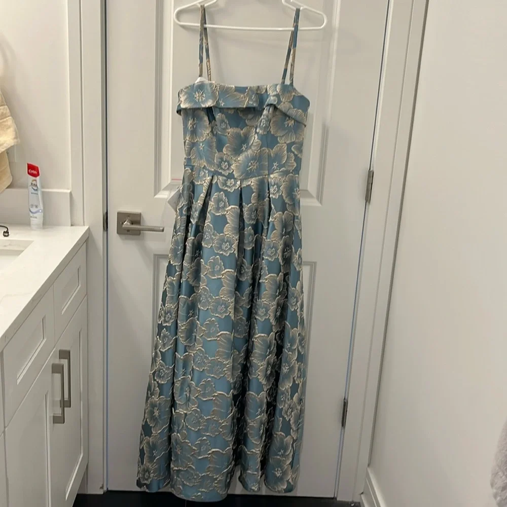 Azazie Florentine Lake Blue Maxi Dress Size 6 - Picture 2 of 3